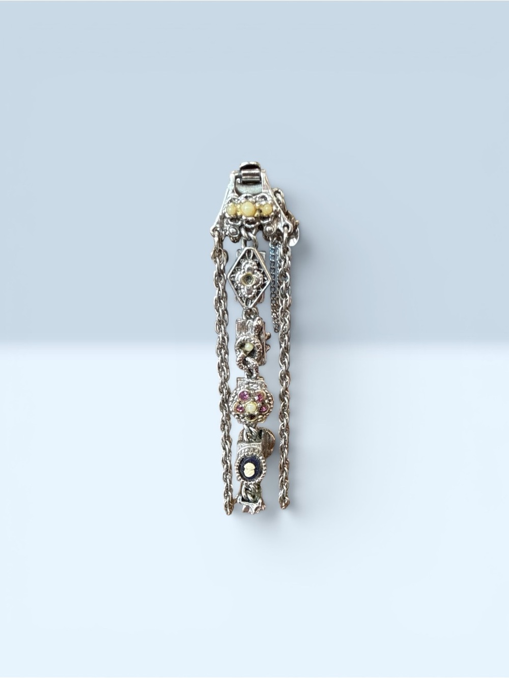 Judy Lee Vintage 1950s Silver Tone Victorian Revival Slide Charm Bracelet - Picture 5 of 7
